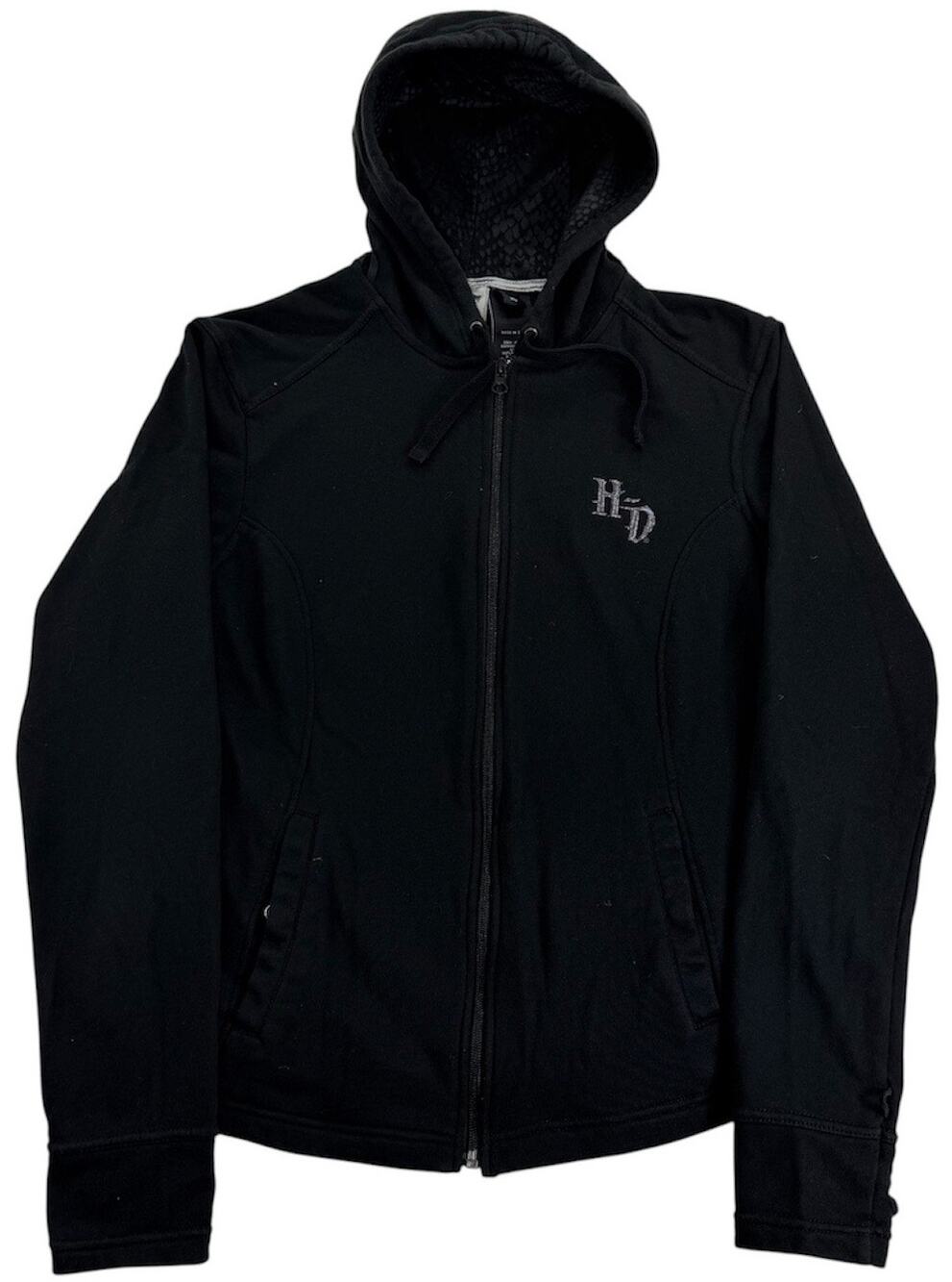 Vintage y2k Harley Davidson Women's Full Zip Hoodie Size XL Black Sweatshirt